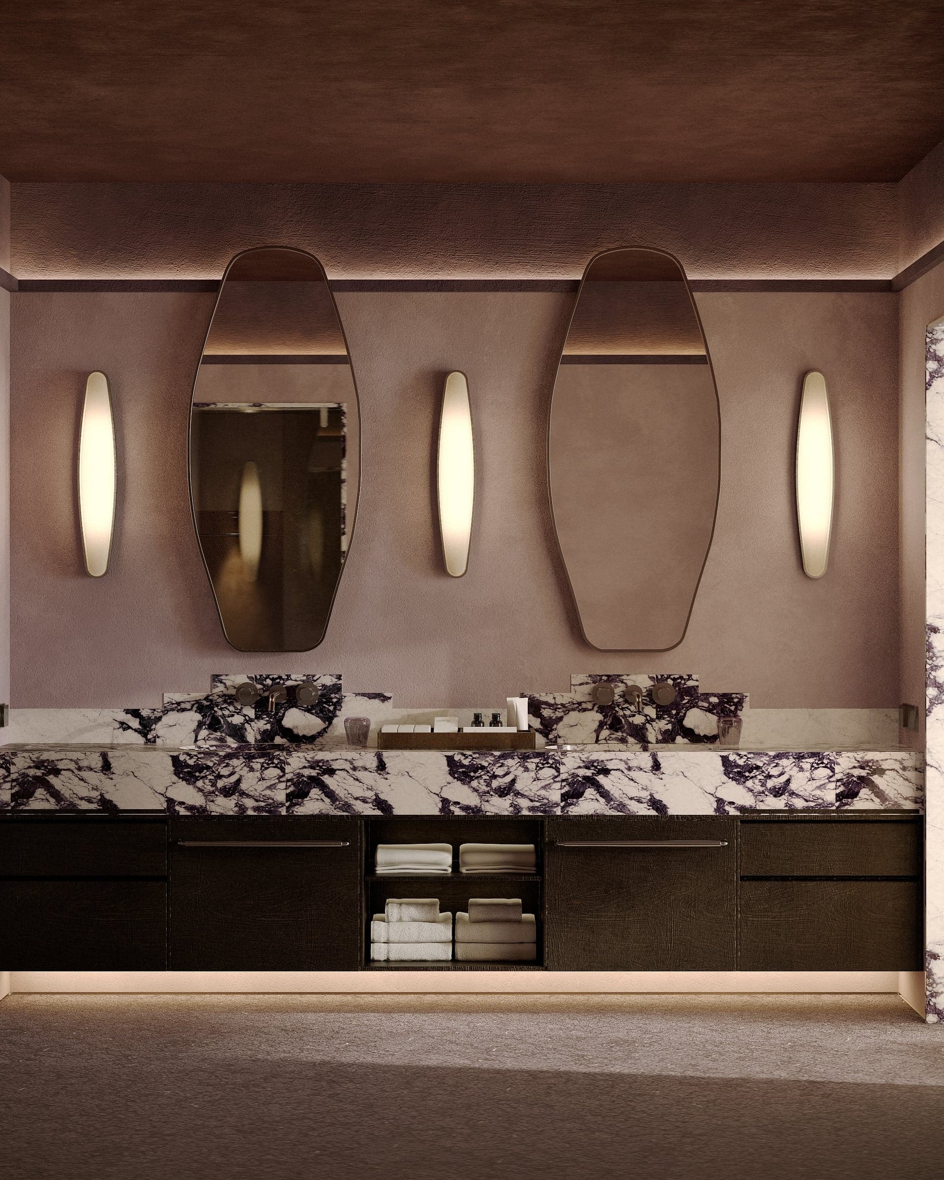 Concept visualisation: Bathroom vanity with two mirrors and stone basins