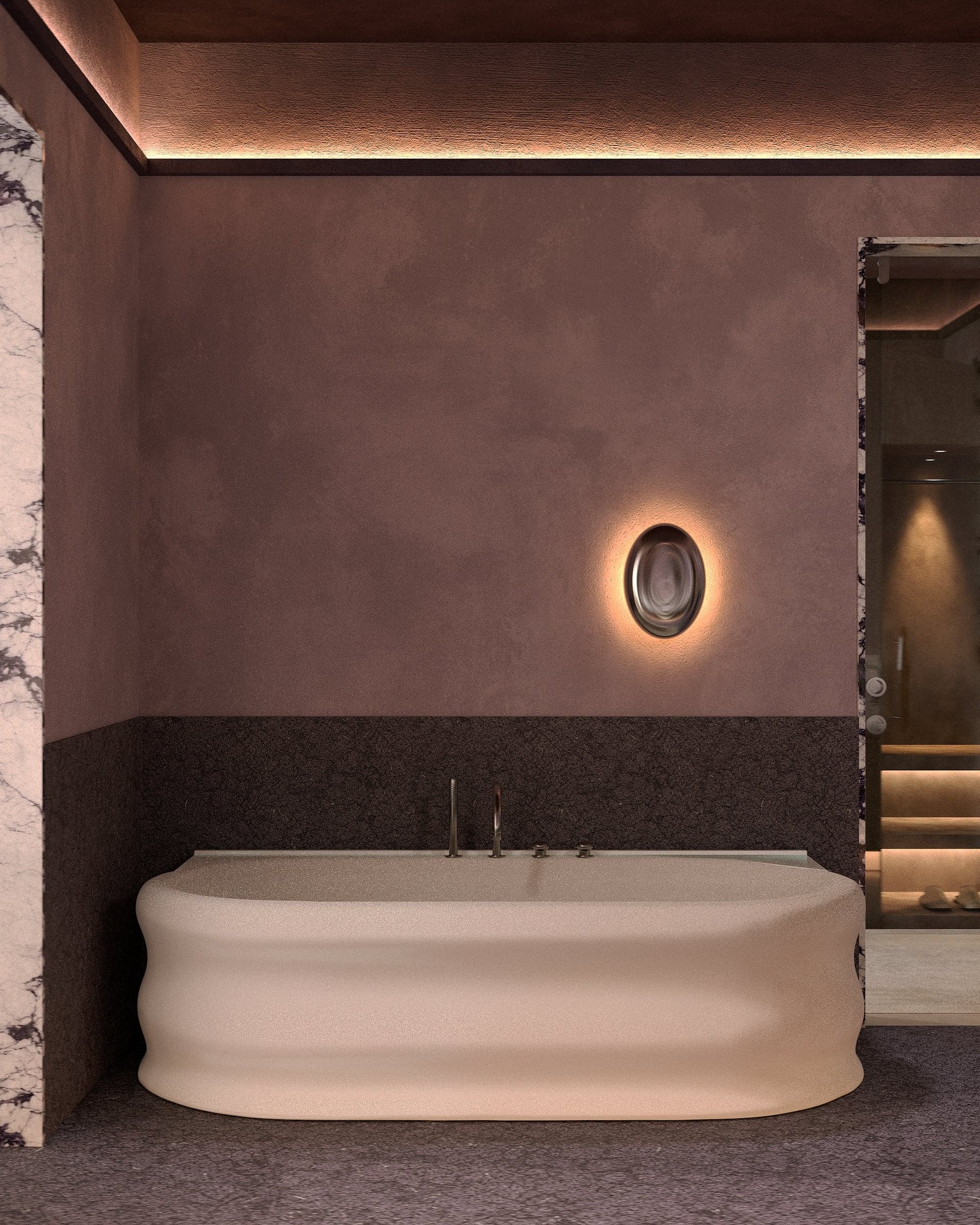 Concept visualisation: Freestanding bathtub against a dark wall