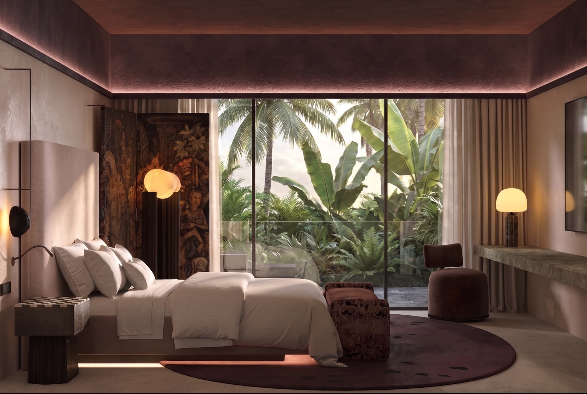 Concept visualisation: Bedroom looking toward a planted garden