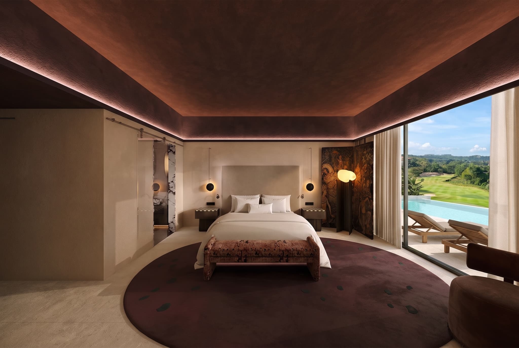 Concept visualisation: Bedroom with a water feature beyond the window