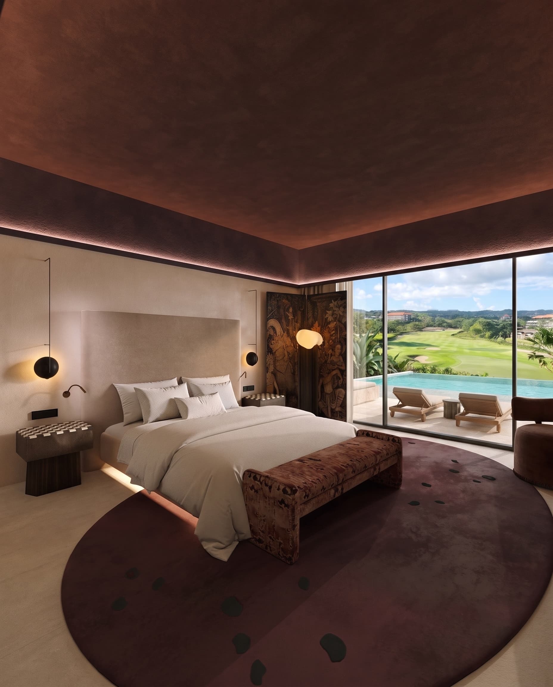 Concept visualisation: Bedroom with a water view through the corner window