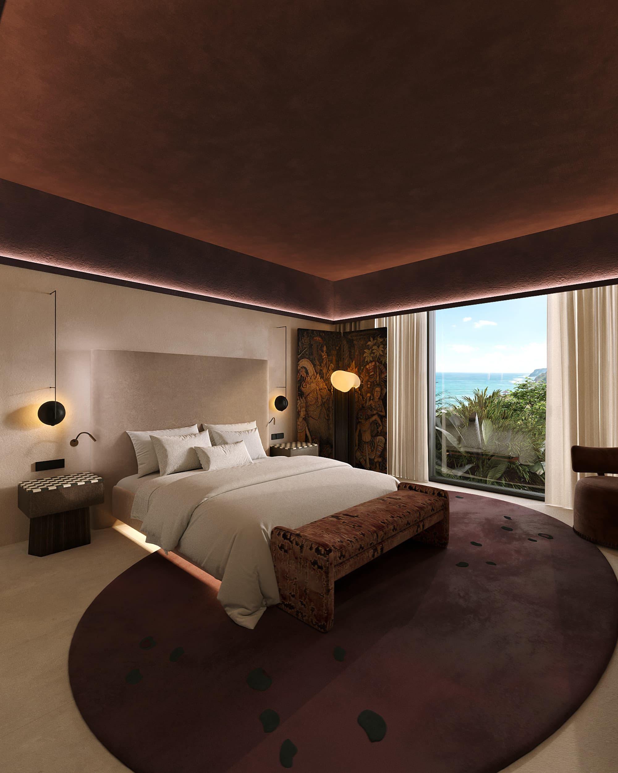 Concept visualisation: Bedroom and corner window facing the sea