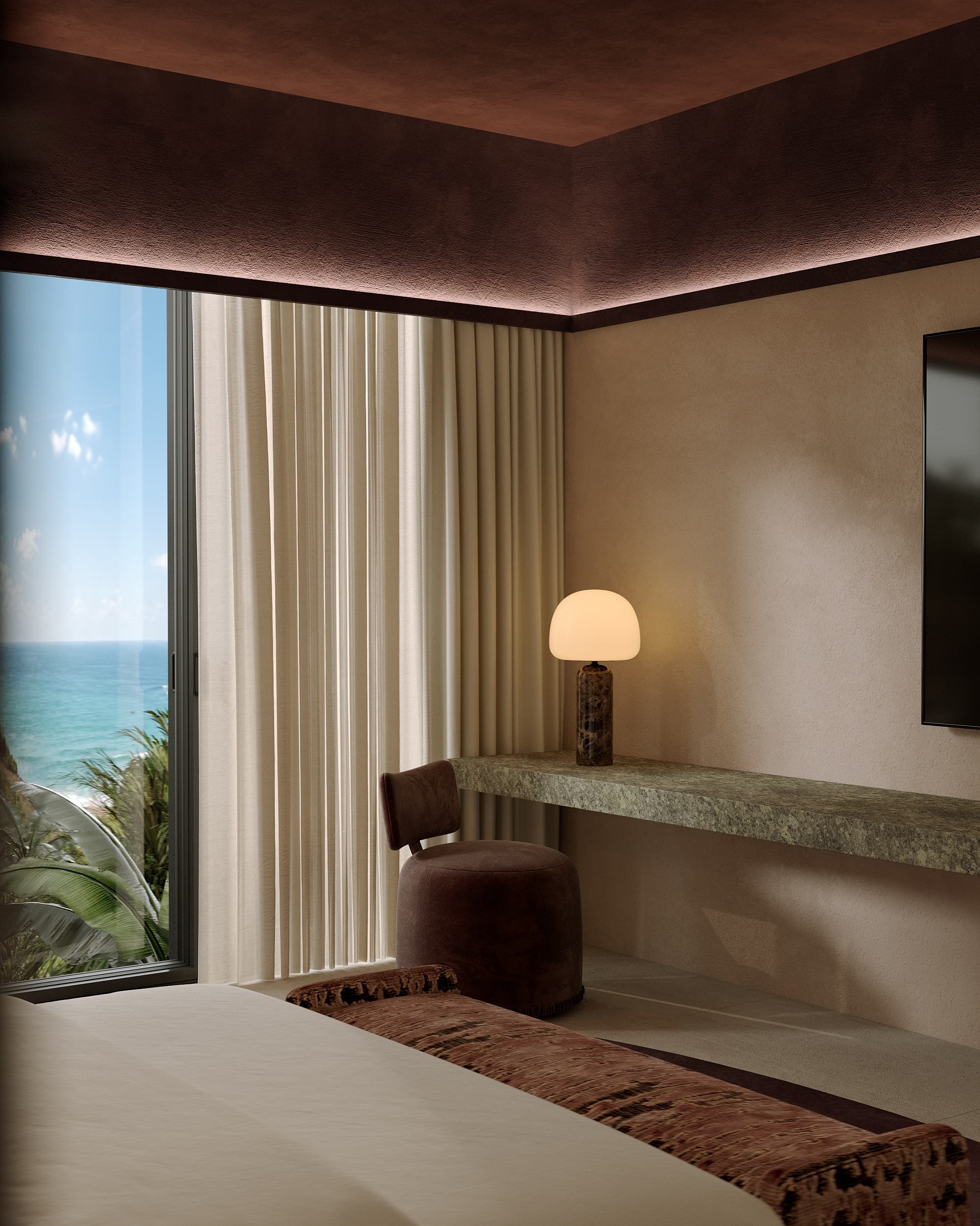 Concept visualisation: Seating beside a window overlooking the sea