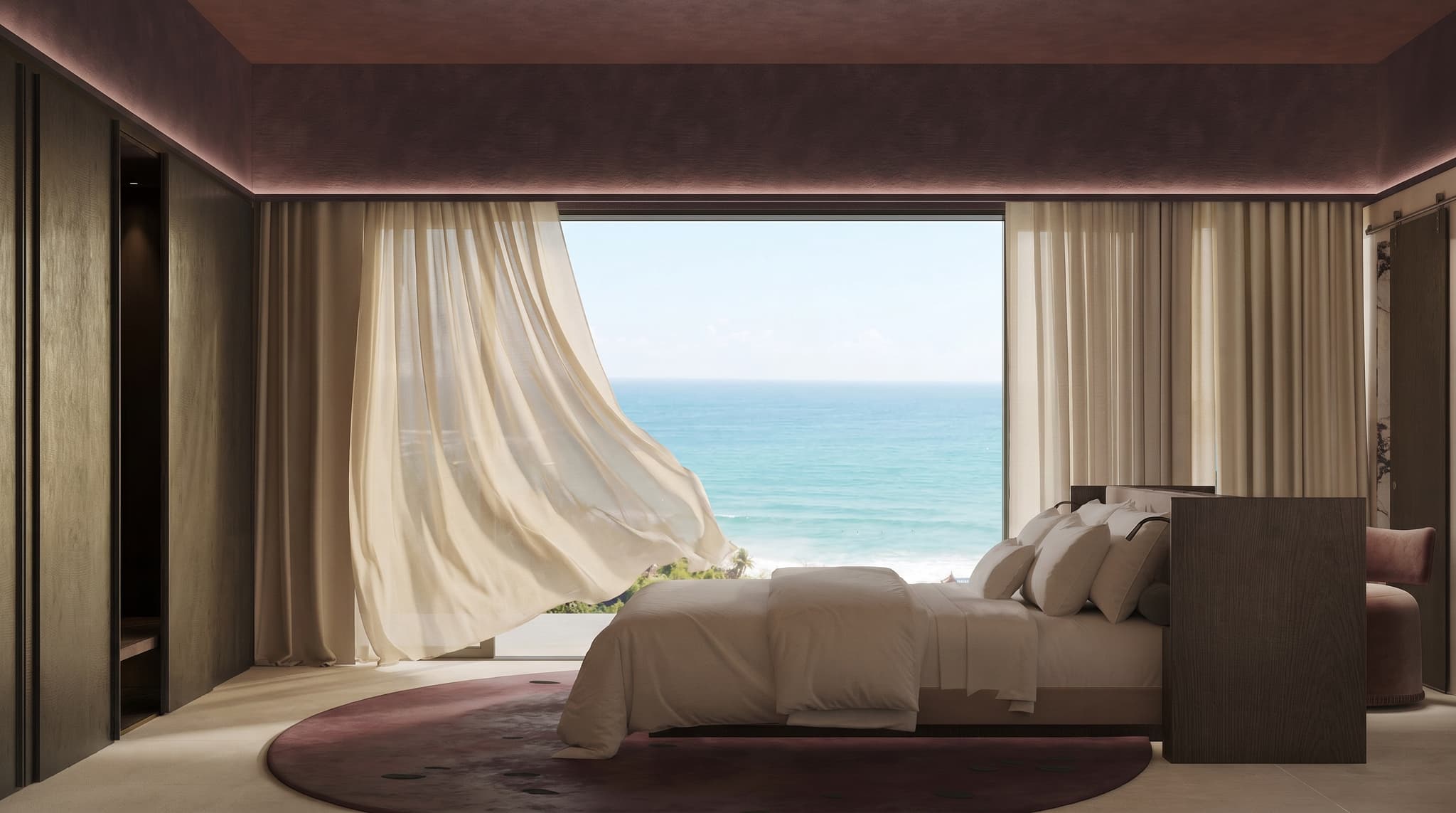 Concept visualisation: Bedroom with the sea beyond the window