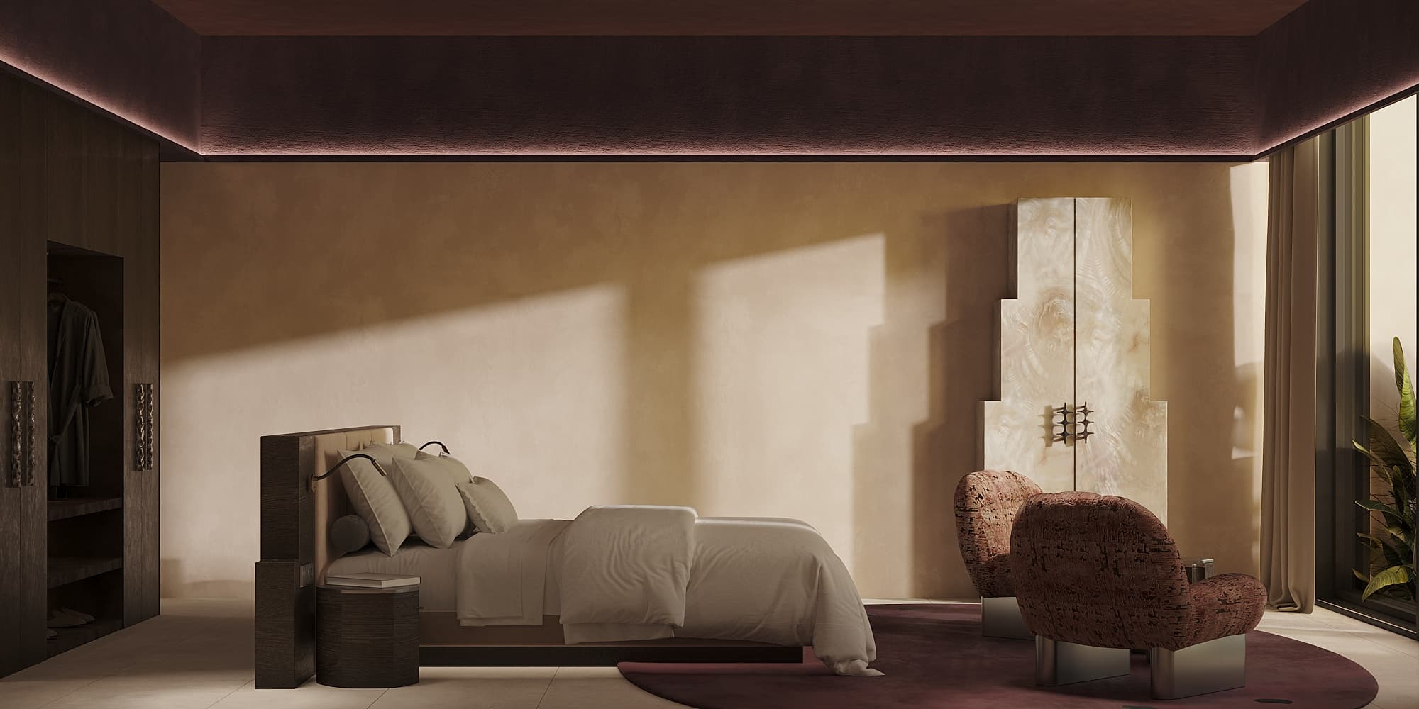 Concept visualisation: Bedroom lounge with sofa and armchair