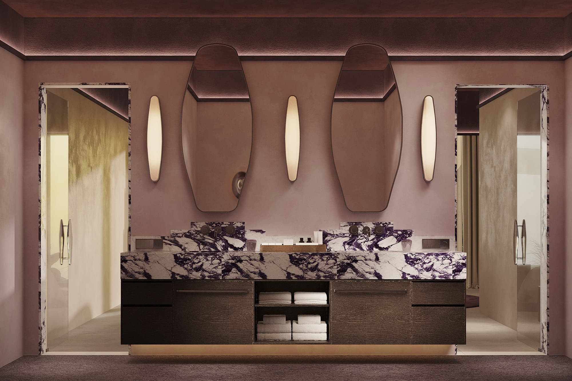 Concept visualisation: Bathroom vanity with three oval mirrors